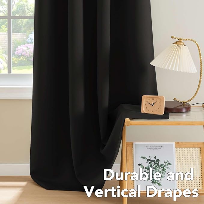 H.VERSAILTEX Blackout Curtains for Bedroom Thermal Insulated Room Darkening Living Room Curtains 72 Inch Long Grommet Privacy Protection Window Curtain Panels/Drapes for Nursery, 2 Panels,Jet Black