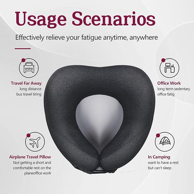 Travel Pillow Vac Compressed Memory Foam Neck Pillow Airplane,Soft and compatible,Neck Support,Washable,Airplanes Travel Essentials Accessories for Office,Flight,Cars Breaks Sleeping(Black)