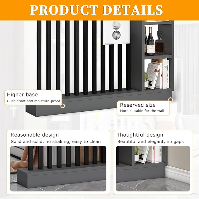 Wall Room Divider,Freestanding Room Divider with Shelves,Wood Room Divider Screen with Storage Cabinet, Wall Divider for Room Separation, for Home Office Decorative I 39.4×9.4×78.7in