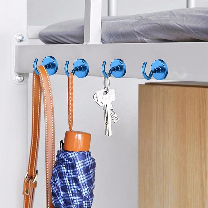 MIKEDE Strong Magnetic Hooks, 110Lbs Heavy Duty Magnetic Hooks for Cruise, Neodymium Earth Magnets with Hooks for Hanging, Super Metal Industrial Magnets for Grill, Storage (Blue,10 Pack)