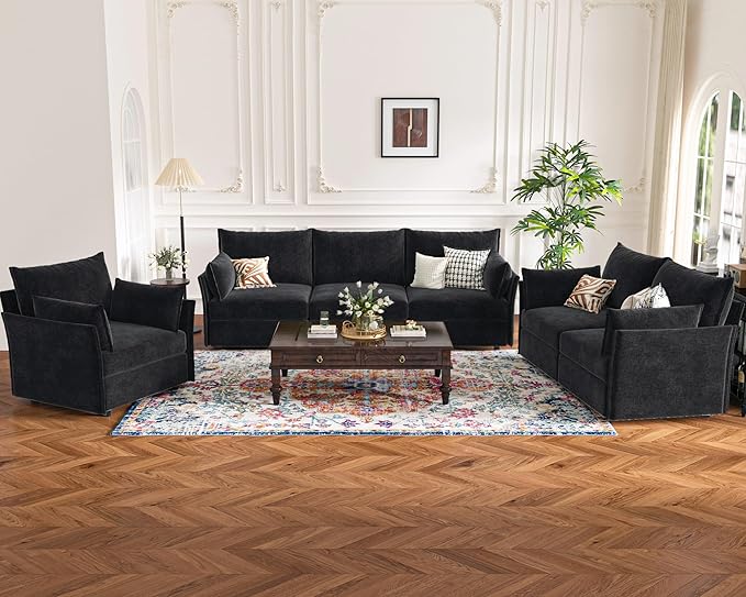 134.6" Oversized Modular Sectional Sofa, 6 Seater U Shaped Couch with Storage Ottoman with Reversible Chaise Deep Seat for Living Room, Apartment - Chenille Black