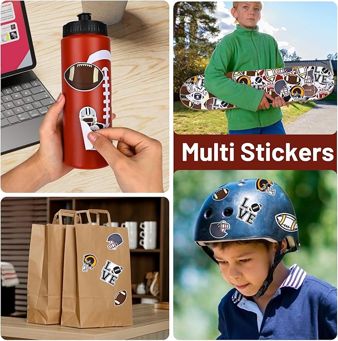12 Pack Bulk Football Sports Water Bottle with 12 Pack Sticker Gift Set, Squeeze BPA-Free Reusable Water Bottles for Football Team Party Favors Gift(20OZ)