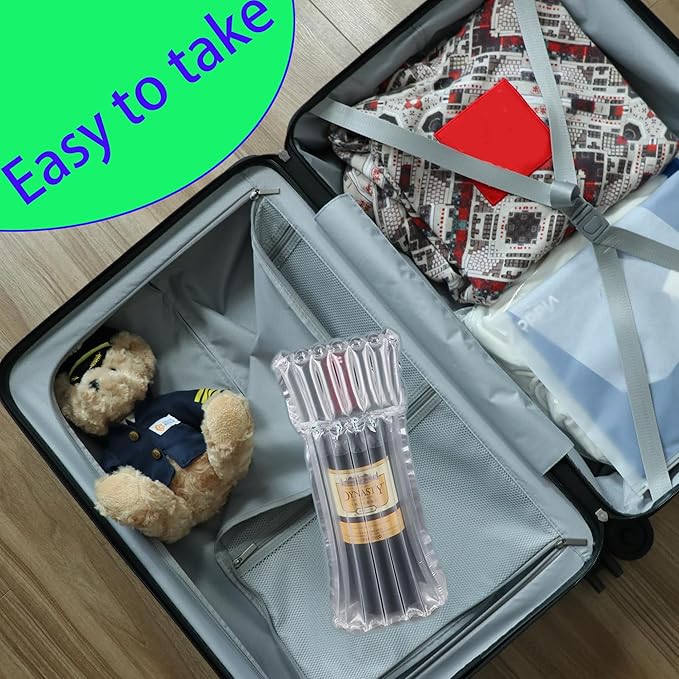 12 Packs Wine Bottle Travel Protector Bags, Inflatable Air Column Packaging Bubble Bag, Reusable Wine Bottle Protector,Wine Bottle Shipping & Packaging, Airplane Trave,with Free Inflator Pump.