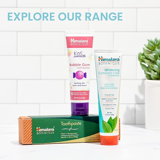 Himalaya Botanique Original Neem & Pomegranate Botanical Toothpaste, Fights Plaque, Brightens Teeth, Fluoride Free, No Artificial Flavors, SLS Free, Cruelty Free, Foaming, Mint Flavor, 5.29 Oz, 4 Pack