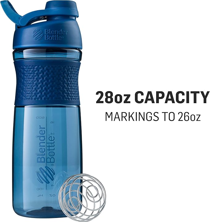 BlenderBottle SportMixer Shaker Bottle Perfect for Protein Shakes and Pre Workout, 28-Ounce, Black