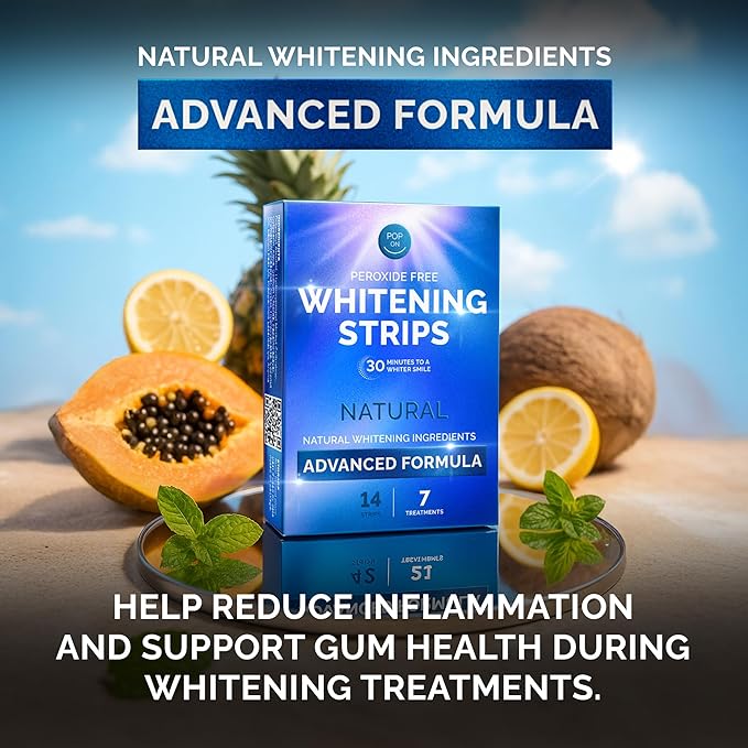 Whitening Strips for Sensitive Teeth 7 Treatments, Mint β Enamel Safe, Peroxide-Free Coconut Teeth Whitening Strips with Natural Enzymes β Gentle White Stips for Sensitive Gums & Daily Oral Care