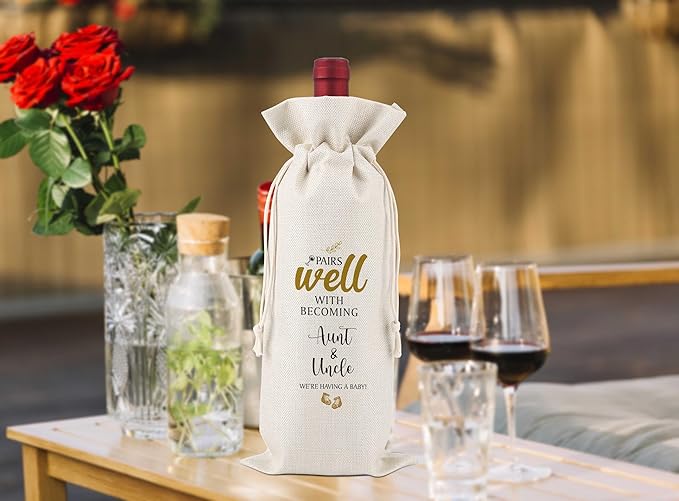 Pairs Well With Becoming Aunt & Uncle,Gender Neutral Pregnancy Announcement,Baby Announcement,Baby Announcements Ideas,Aunt & Uncle for New Baby Announcement,Reusable Wine Bags With Drawstring,L29