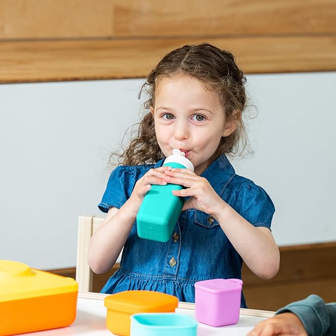 OmieBox Reusable Silicone Water Bottle - 8.7 oz, Straw Top, BPA-Free & Phthalate-Free, Leak-Proof (Teal)