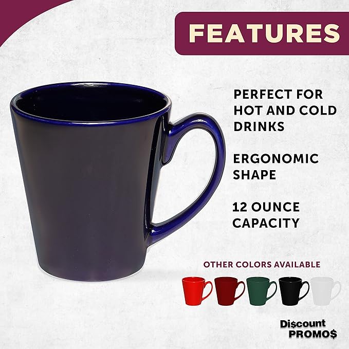 DISCOUNT PROMOS Glossy Ceramic Latte Coffee Mug 12 oz. Set of 10, Bulk Pack - Perfect for Tea, Espresso, Cappuccino, Hot Cocoa - Blue