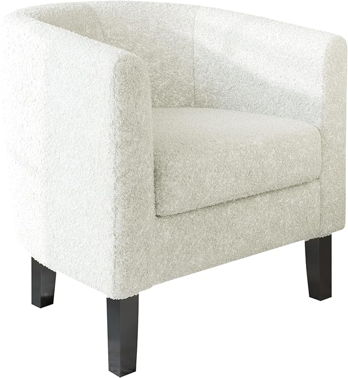 BELLEZE Accent Barrel Chair, Linen Round Chair Club Tub Sofa Corner Chair with Flared Legs and Cozy Soft Padding for Living Room Bedroom Waiting Room - Teddy White
