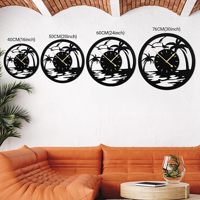 24inches/60cm Large Wall Clocks Battery Powered No Ticking Silent Round Black Modern Unique Metal Wall Clocks Suitable Living Room Kitchen Bedroom Fireplace Office Farmhouse。