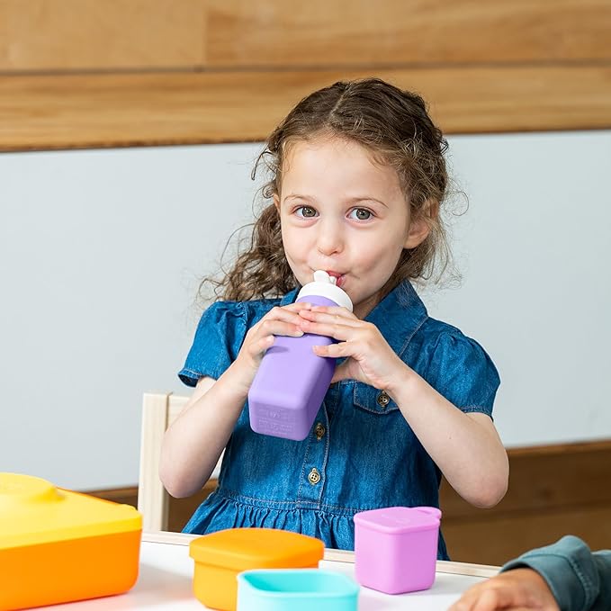 OmieBox Reusable Silicone Water Bottle - 8.7 oz, Straw Top, BPA-Free & Phthalate-Free, Leak-Proof (Purple)