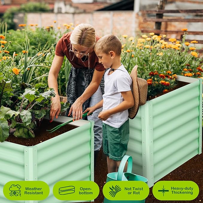 Galvanized Raised Garden Bed Outdoor, 2 Pcs 6x3x2FT Outdoor Large Planter Raised Beds Open Base with Safety Edge and Glove for Vegetables Flowers Ground Planter, Green