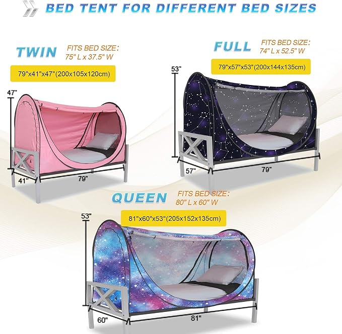 Privacy Pop up Eclipse Bed Tent Bed Drapes (Black, Twin)