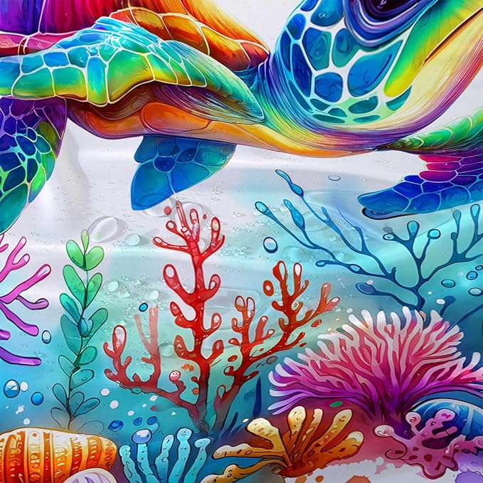 AILONEN Colorful Sea Turtle Shower Curtain, Cartoon Ocean Theme World Cloth Bath Curtain for Bathroom,Watercolor Underwater Waterproof Fabric Shower Curtain Set with Hooks,36" Wx72 H