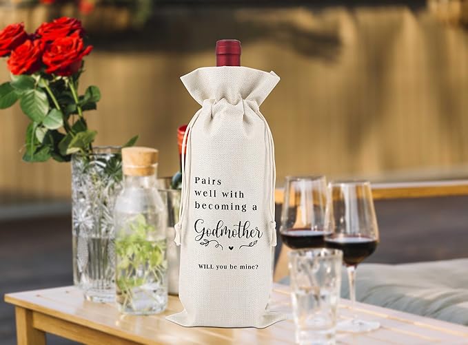 Pairs Well With Becoming A Godmother,Gender Neutral Pregnancy Announcement,Baby Announcement,Baby Announcements Ideas,Aunt for New Baby Announcement,Reusable Wine Bags With Drawstring,L32
