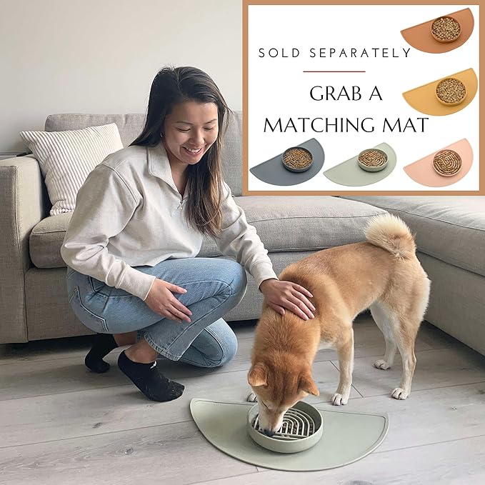 The Slowdown Bowl Silicone Slow Feeder for Cats & Dogs, Slow Eating Mealtime Solution with Modern Lick Mat Design, Reduces Gulping, Fits 1 Cup 6” Across x 1.25” Tall, Small-Sage