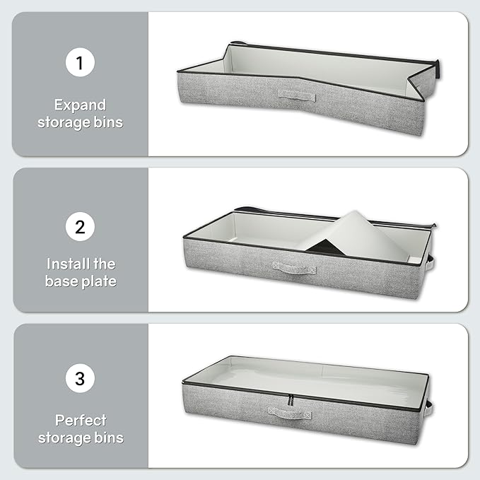 2-Pack Under Bed Storage Containers, 6 Inches Tall Underbed Clothes Storage Organizer Bin with Sturdy Sidewalls/Bottom, Underbed Storage Bins 2 Storage Thin Bins