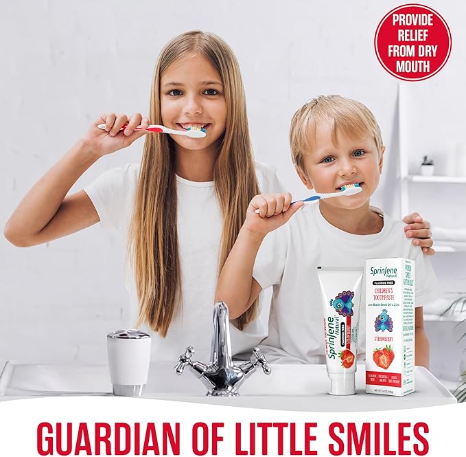 SprinJene Natural Kids Toothpaste, Strawberry | Natural Childrenโs Toothpaste | Fluoride Free Toothpaste for Toddlers | 2 Pack