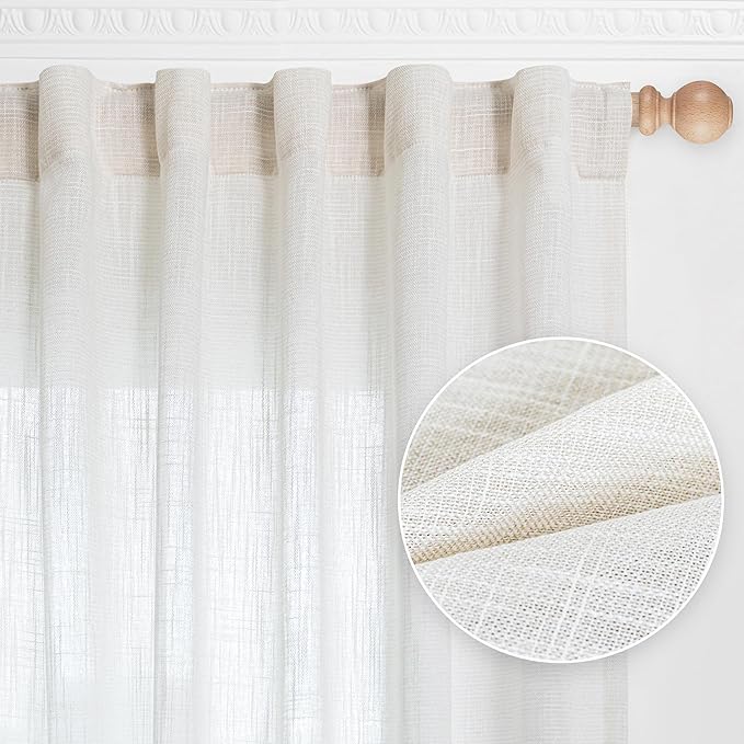 MYSKY HOME Natural Living Room Curtains 2 Panel Sets, Soft Cotton Blend Semi Sheers Light Filtering Back Tab Privacy Drapes for Patio Pergola Gazebo Nice Vertical Elegant Style, 50 x 95 Inches