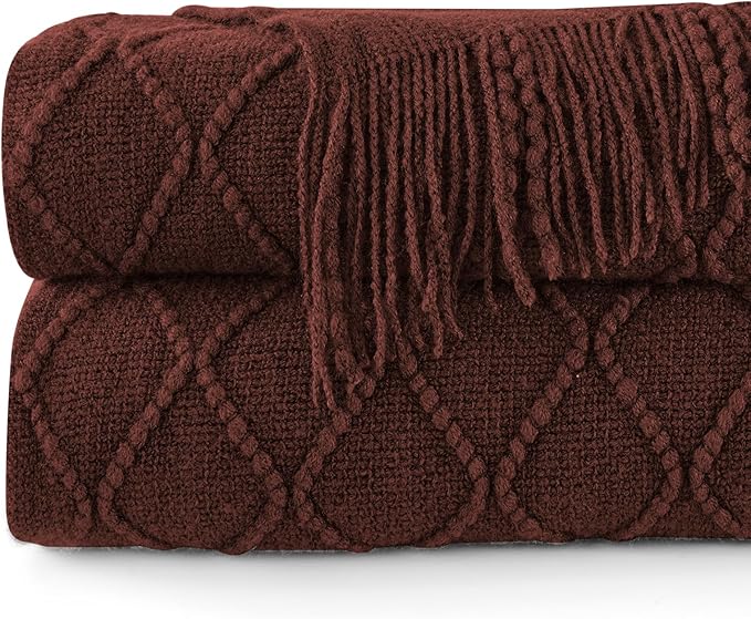 inhand Knitted Throw Blankets for Couch and Bed, Soft Cozy Knit Blanket with Tassel, Diamond Brown Lightweight Decorative Blankets and Throws, Farmhouse Warm Woven Blanket for Men and Women, 50"x60"