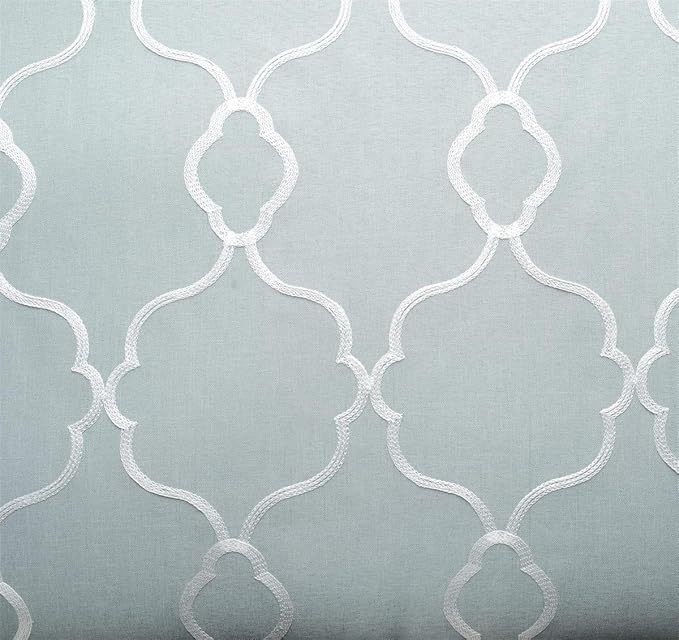 MIUCO Moroccan Embroidered Semi Sheer Curtains Linen Look Grommet Window Curtains for Bedroom 52 x 95 Inch 2 Panels, Sea Foam