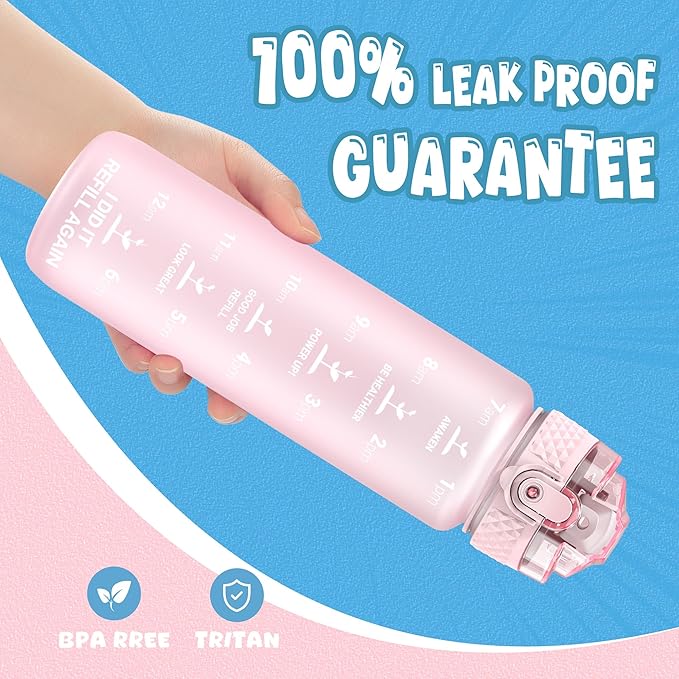 OLDLEY Kids Water Bottle for School, 17 oz (Straw Lid) BPA-Free Reusable Leak-proof Durable Tritan Plastic Water Bottles with One-handed Opening Straw Lids, Anti-dust Spout Cover (Pink)