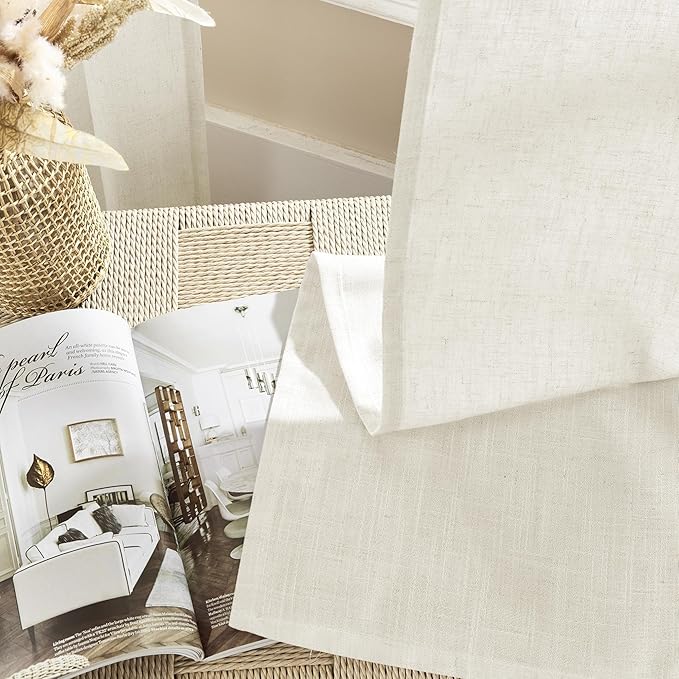 Joydeco Linen Curtains 2 Panel Set,Light Filtering, Ivory on Linen Curtains 96 Inch Curtains for Living Room, Cream Drapes 96 Inches Long Rod Pocket Back Tab Curtains (96" L x 100" W)