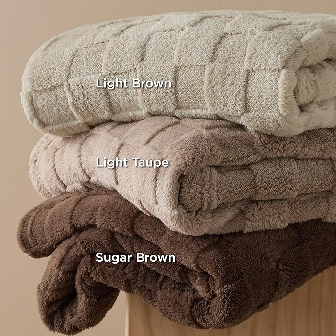 Bedsure GentleSoft Fall Throw Blanket for Couch Dark Brown - Checkered Fleece Blankets Gifts for Women Men Girls, Cute Soft Cozy Throw for Bedroom Home Decor Gifts, 50x60 Inches