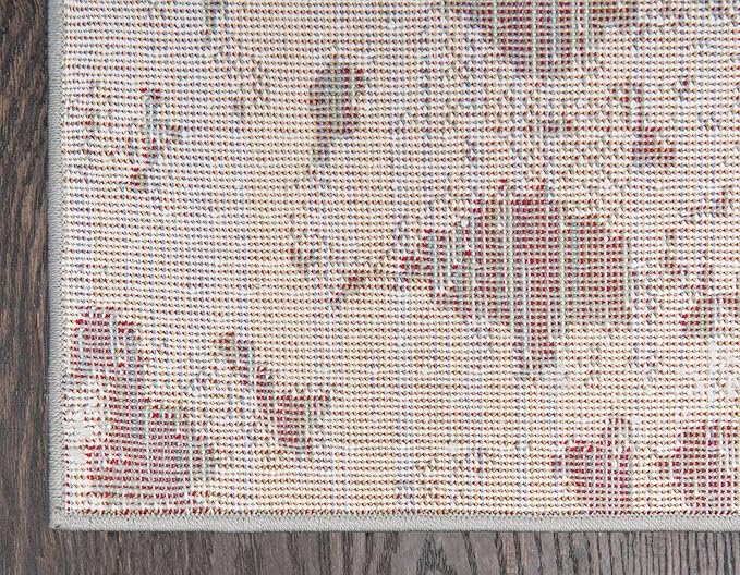 Unique Loom Rosso Collection Vintage, Geometric, Bohemian, Traditional, Distressed, Southwestern Area Rug, 2' 0" x 6' 0", Light Gray/Ivory