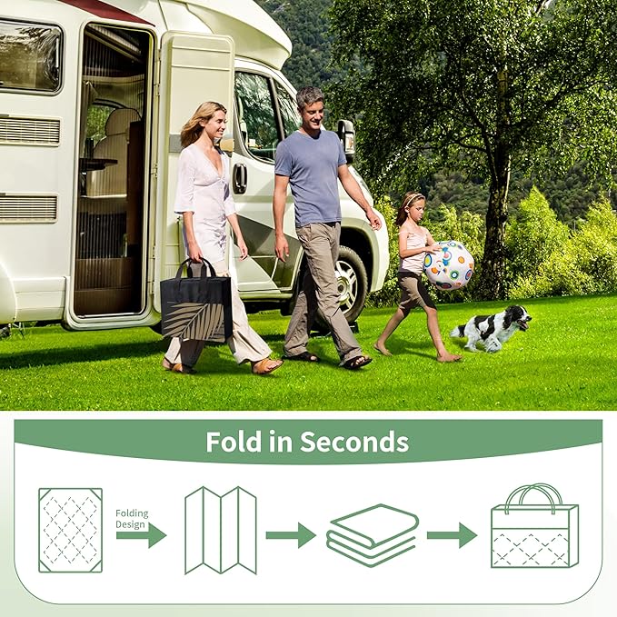 GENIMO Outdoor Rug 8' Round Waterproof for Patios Clearance, Reversible Outdoor Plastic Straw Camping Rug Carpet, Large Area Rugs Mats for RV, Camper, Deck, Balcony, Porch, Beach, Picnic, Black&Brown