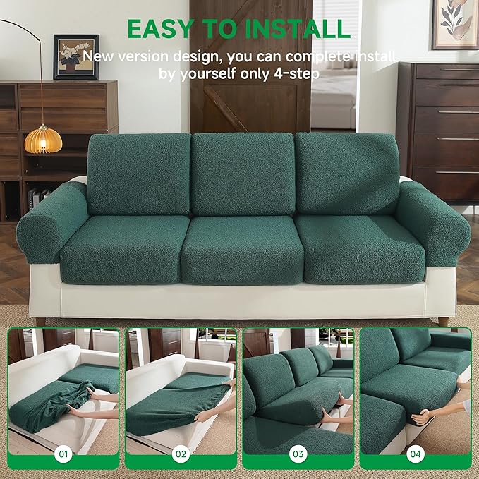 Couch Cushion Covers for Sectional Sofa, Stretch Soft Sofa Slipcovers Washable Wear-Resistant Universal Furniture Protector for Living Room(1 Piece Chair Cover, Green)