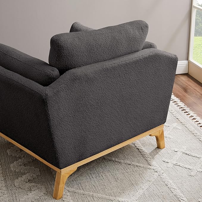 Large-Sized Accent Chair, Thick Cushion Bedroom Reading Chair, Comfortable Living Room Single Sofa, Boucle Dark Gray
