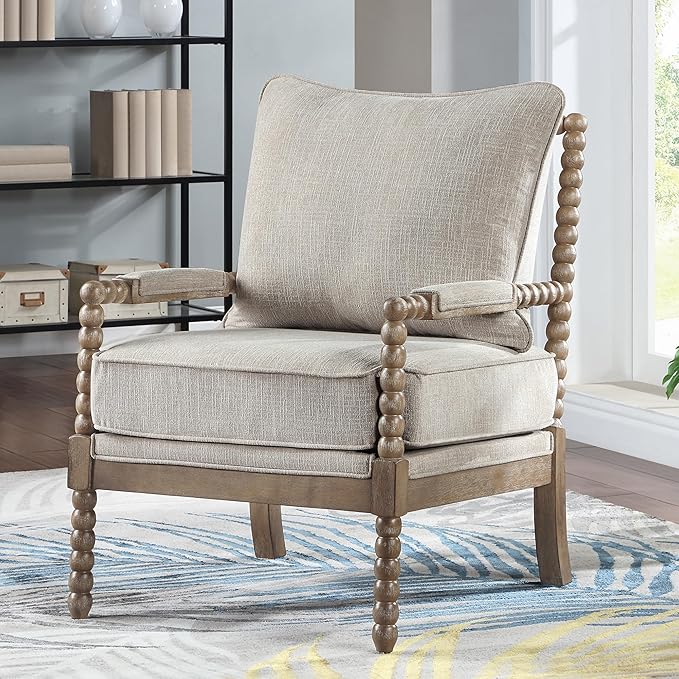 DUHOME Linen Fabric Spindle Accent Chairs Set of 2,Spool Chairs with High Resilience Spring Cushion and Armrest Pads, Leisure Armchair for Living Room Bedroom Farmhouse Home Office Belcony