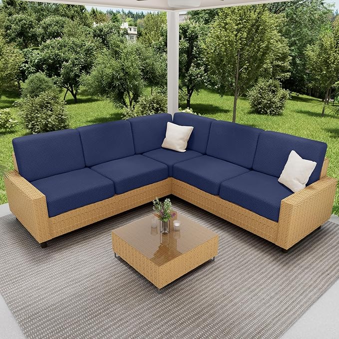 hyha Waterproof Sectional Couch Covers, Non Slip Sofa Couch Cushion Covers L Shape, Thick Stretch Jacquard Fabric, Washable Sofa Slipcovers with Elastic Bottom (1 Piece for Chaise XL, Navy)