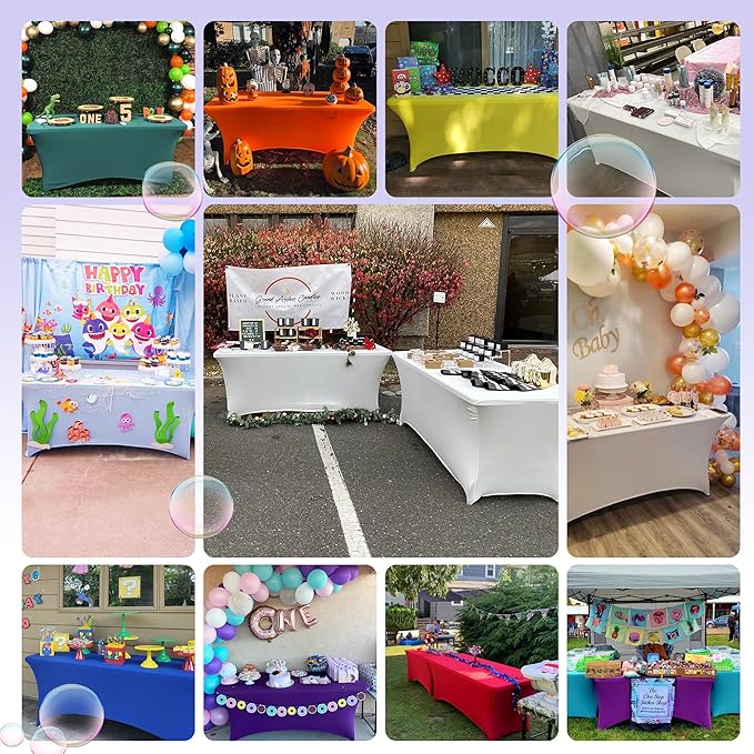 ABCCANOPY 6 FT Spandex Table Cover Stretch Fitted Wrinkle Resistant Tablecloth Reuse for Rectangular Folding Table Patry Event Wedding Banquet Protector