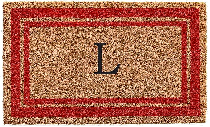 Calloway Mills 153031830L Red Border 18" x 30" Monogram Doormat, (Letter L)