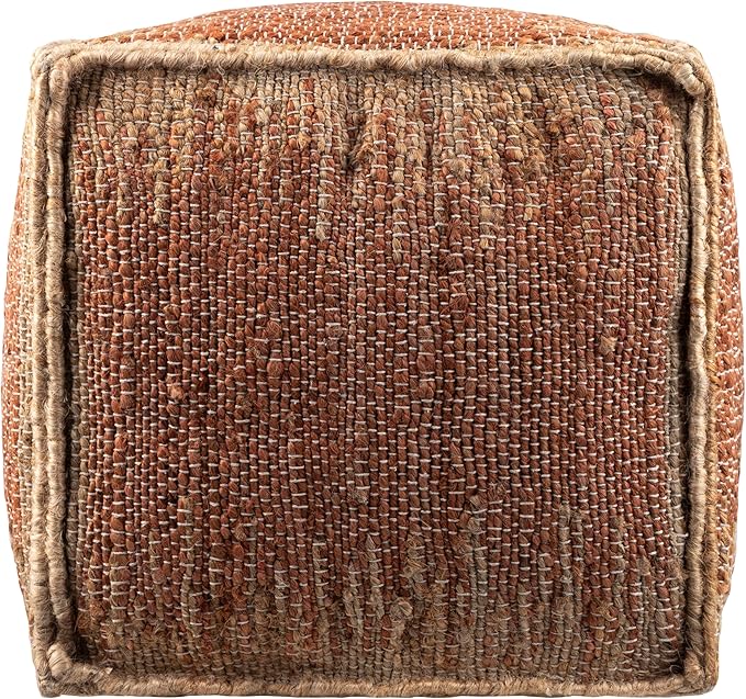 Mark&Day Pouf Ottoman, Lanzenkirchen Natural Fiber Burnt Orange Cube Pouf Foot Rest for Living Room, Bedroom and Boho Home Decor (16"x16"x16")