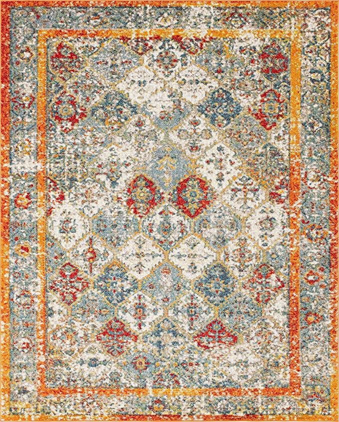Unique Loom Rosso Collection Vintage, Traditional, Bohemian, Geometric, Distressed, Southwestern Area Rug, 8' 0" x 10' 0", Beige/Orange