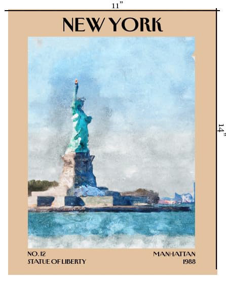 Retro Vintage New York Wall Art Print - 11x14 Unframed Poster - New York City Souvenirs, Cute Trendy Colorful Wall Decor (Statue of Liberty, 11x14")
