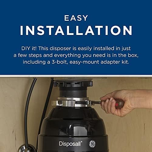 GE Disposall Continuous Feed 3/4 Horsepower Motor Garbage Disposer, Good for Grinding: Vegetable Peels & Small Bones, Easy Install Kit, Non-Corded, Recommended for 2-4 Person Homes, GFC720N