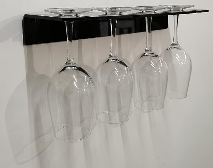 WANLIAN Wine Glass Holder (Pack of 2), Wall Mounted Acrylic Holder for Reception Party and Kitchen Tableware Storage (Black)