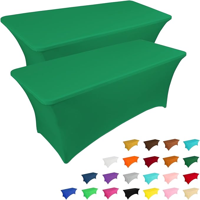 IVAPUPU 4FT Table Cloth for Rectangular Fitted Events Stretch Emerald Green Table Covers Washable Cover Spandex Tablecloth Protector for Party, Wedding, Cocktail, Banquet, Festival