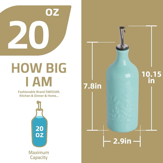 Sweejar Ceramic Olive Oil Dispenser Bottle, 20 Oz Relief Opaque Oil Cruet Protects Oil To Reduce Oxidation, Suitable for Storage Oil, Vinegar, Soy Sauce, Coffee Syrup, Liquids, Set of 1 (Gray)