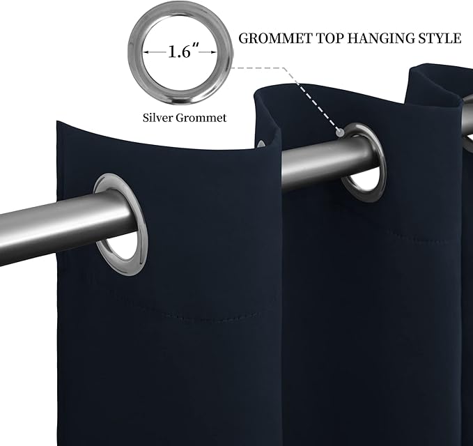 Easy-Going Blackout Curtains for Bedroom, Solid Thermal Insulated Grommet and Noise Reduction Window Drapes, Room Darkening Curtains for Living Room, 2 Panels (52x46 in,Navy)
