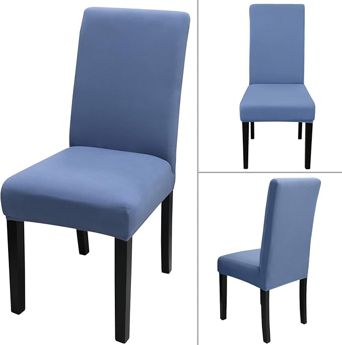 JQinHome Dining Room Chair Covers Set of 8, High Stretch Chair Slipcover Removable Washable Chair Seat Protector Cover for Home Party Hotel Wedding Ceremony (Gray Blue)