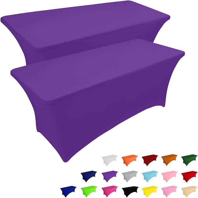 IVAPUPU 4FT Table Cloth for Rectangular Fitted Events Stretch Purple Table Covers Washable Cover Spandex Tablecloth Protector for Party, Wedding, Cocktail, Banquet, Festival