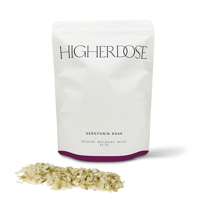 HigherDOSE Serotonin SOAK - Potent Magnesium Flakes with Stress Relief Essential Oils & Apple Cider Vinegar - Relaxing Bath Salts to Maintain Serotonin Levels and Muscle & Nerve Relief (32 Ounce)