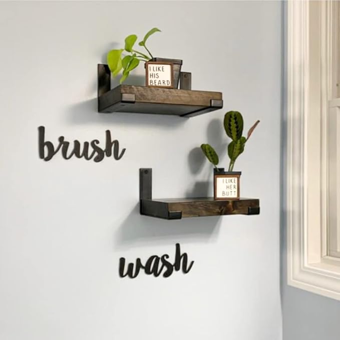Rustic Shelves with J-Brackets Set of 2, Industrial Shelf, Kitchen Shelves, Solid Wood, Decorative Wall Storage, Heavy Duty, URBANDI (Dark Brown, 36Wx8D)