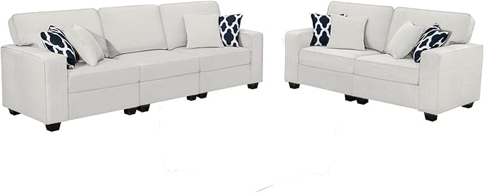 L Lengend Vansen Modular Sectional Sofa U Shaped Couch with Ottoman Modern Reversible Corner Sectional Couch for Living Room (Cream, 2+3)